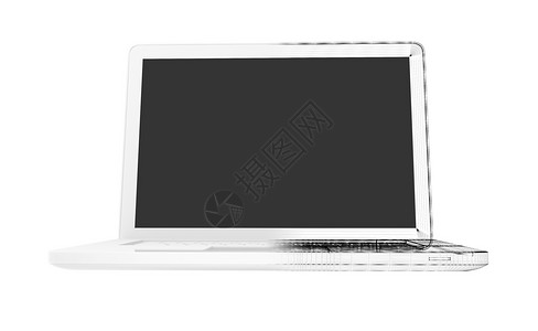笔记本电脑的一半有线机架技术建造绘画互联网创新屏幕蓝图金属网络工程背景图片