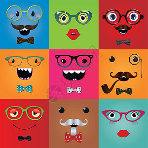 单片眼镜一套有趣的时装怪人眼插画