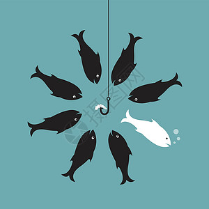 蚯蚓科鱼类 蚯蚓和钩子的矢量图像 不同的概念企业家警戒线倡议动机动物卡通片插图人群领导者勇气设计图片