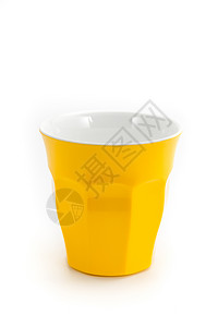 适合野餐的牛奶或咖啡水的黄杯子黄色白色派对回收玻璃塑料背景图片