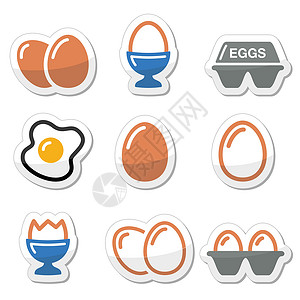 鸡蛋标签鸡蛋 煎蛋 蛋箱图标煮沸营养早餐纸盒油炸蛋壳蛋黄烹饪杂货动物插画