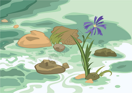 卡通花石和小溪背景图片