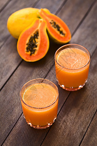 木瓜果汁饮料水果玻璃食物高清图片