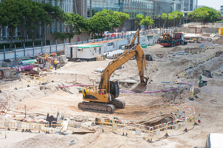 建筑工地香港的拖拉机履带板设施构造背景图片