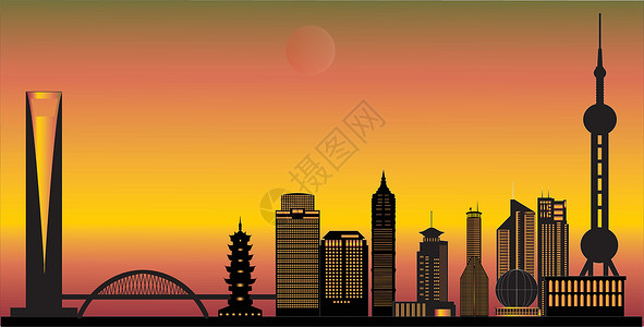 上海陆家嘴外滩金融中心背景图上海天线摩天大楼财产地标旅行旅游都市城市天际金融建筑插画