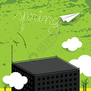 春卡建筑背景插图季节矢量天空绿色城市飞机风景背景图片