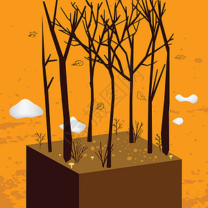 秋季风景明信片农村季节树叶棕色插图树木森林背景图片