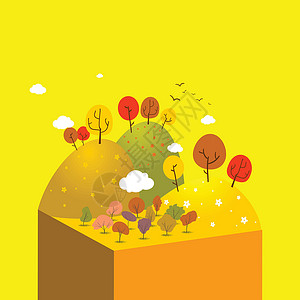 秋季风景立方体树叶森林农村棕色插图明信片季节树木背景图片