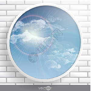 蓝色砖带有框架的抽象圆形墨水空气太阳网络艺术绘画横幅水彩蓝色插图设计图片