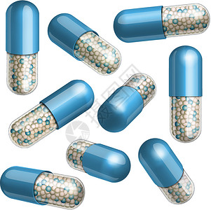 带有颗粒的蓝色医疗胶囊卫生药店制药治愈止痛药治疗抗生素处方药物科学背景图片