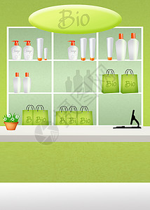 生物商店绿色食物店铺市场环境插图陈列柜生态零售背景图片