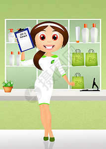 生物商店插图生态店铺绿色市场零售环境食物陈列柜背景图片