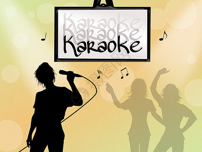 歌手大赛海报卡拉OK女士女孩剪影插图唱歌音乐青少年派对工作室歌手背景