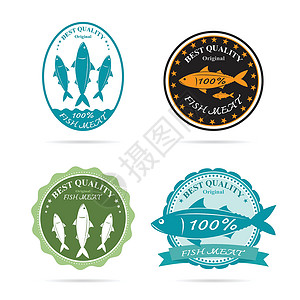 鱈魚白色背景上的鱼标签的矢量组插画