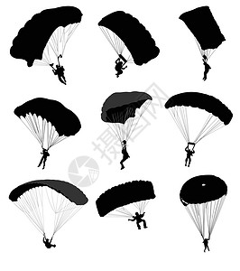 在飞行中大量收集空降伞兵 矢量插图背景图片