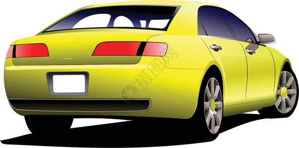 路上有黄色轿车 彩色矢量插图背景图片