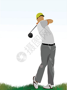 卡丁车俱乐部Golf 玩家 矢量插图男性运动高尔夫球成人控制天空课程俱乐部专注娱乐插画