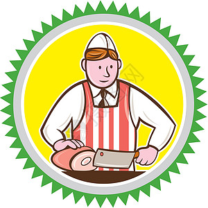 食品工人屠夫哈马罗塞特卡通男人花环卡通片艺术品火腿工人食品男性刀具插图插画