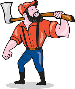 钢片锯LumberJack 持有Axe卡通记录器男人男性艺术品农业插图肩膀斧头胡须工人插画