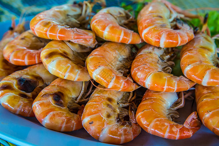 虾对虾桌子市场老虎购物橙子美食贝类宏观营养高清图片