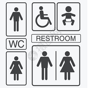 儿童厕所矢量卫生间图标 女士 男子 儿童和残疾艺术女性男人女孩插图卫生学标签男性绅士轮椅插画