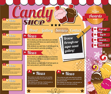 网站模板要素 古老风格 糖果店框架文件夹导航标签冰淇淋边栏商业工作室插图互联网背景图片