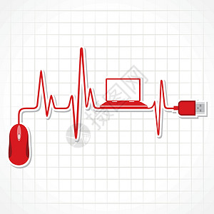 鼠标速度带有鼠标和笔记本电脑库存矢量的心跳脉冲情况心电图医生插头屏幕药片电缆脉动技术插画