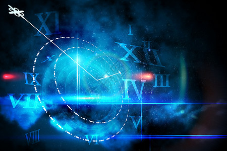 蓝光技术设计 时钟计算机时间电脑绘图计算辉光插图圆圈科技黑色背景图片