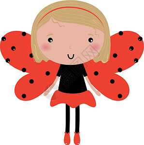可爱女士蜜蜂 红色和黑色点的旧式插图背景图片