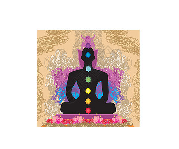 斯克拉德瑜伽莲摆姿 帕德马萨纳和查克拉点活力插图瑜珈瑜伽身体光环花朵蜡烛男人精神插画