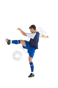 蓝色足球蓝球球踢足球运动员杯子竞技闲暇齿轮播放器男性球衣蓝色运动服世界背景