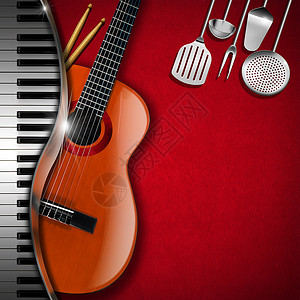 键盘吉他素材音乐和食品菜单设计原声钢琴食物居住厨房食谱酒吧横幅合成器吉他背景