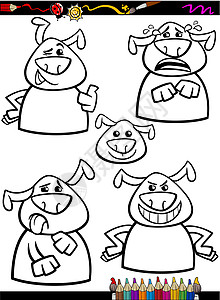 冷笑狗情绪设置卡通彩色页面吉祥物幼儿园绘画卡通片眼泪填色本快乐符号鼻子情感设计图片