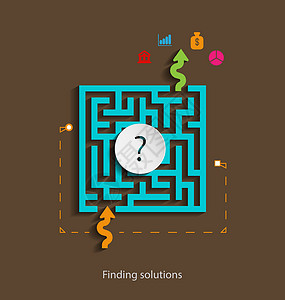 迷宫图找到有图标的平板设计概念模板 以寻找解决方案插画