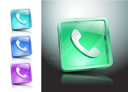 按钮透明素材绿色电话 绿色有声电话白色液晶水晶插图讲话黑色按钮电子体积技术插画