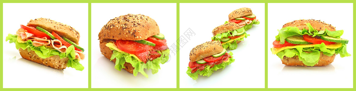 潜艇素材各种新鲜三明治的拼凑情况黄瓜小吃拼贴画潜艇垃圾野餐蔬菜美食面包早餐背景