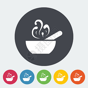 热蒸汽汤图标食物勺子厨房烹饪蒸汽菜单蔬菜液体盘子绘画插画