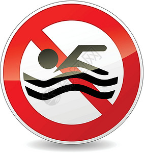 我没有矢量没有游泳标志海洋风险白色红色法律溺水假期圆形海浪安全插画