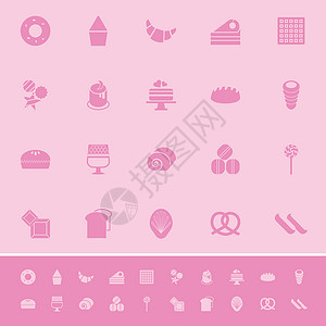 玛德琳蛋糕粉红背景的多种面包面包颜色图标插画