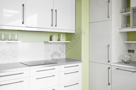 白色的简易厨房Name房地产角落建筑学家居水平台面果色烹饪绿色抽屉背景图片