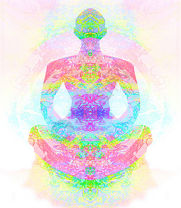 瑜伽莲花的姿势精神活力瑜珈身体康复插图男人光环竹子宗教背景图片