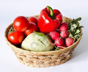 蔬菜篮菜篮子蔬菜萝卜绿色篮子红色背景图片