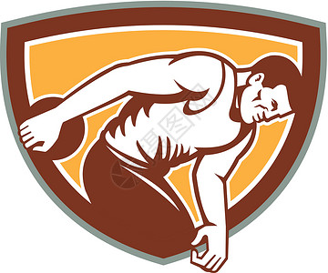 Discus 丢弃者盾牌雷特罗波峰铁饼插图男人动员男性投掷者运动艺术品背景图片