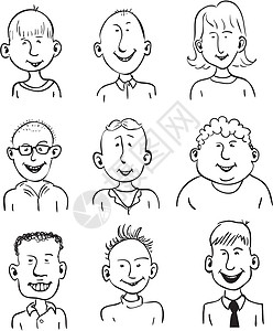 微笑露齿面带笑脸人脸人群铅笔团队符号发型卡通片快乐成人表情设计图片