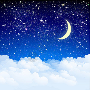 高积云夜夜天空天气月球星域柔软度星系卡通片空气蓝色月亮银河系插画