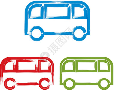刷车一套手工绘制的彩色公用巴士图标 插图刷画插画