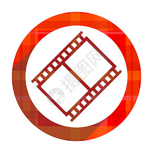 胶片红平面图标孤立夹子网络胶卷视频平面图标娱乐电影互联网电视艺术背景图片