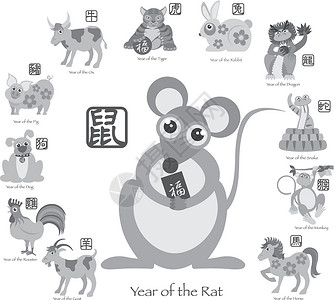 中国新年大鼠 带12个黄道二亚克背景图片
