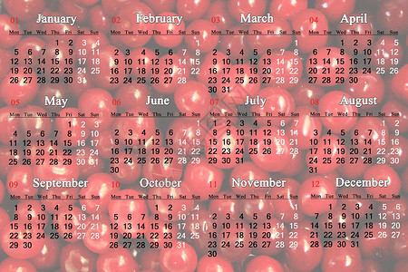 红色樱桃背景的2015年日历背景图片