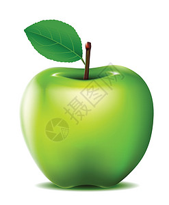 史密斯奶奶苹果绿苹果叶子宏观绿色饮食水果白色果汁奶奶食物插画